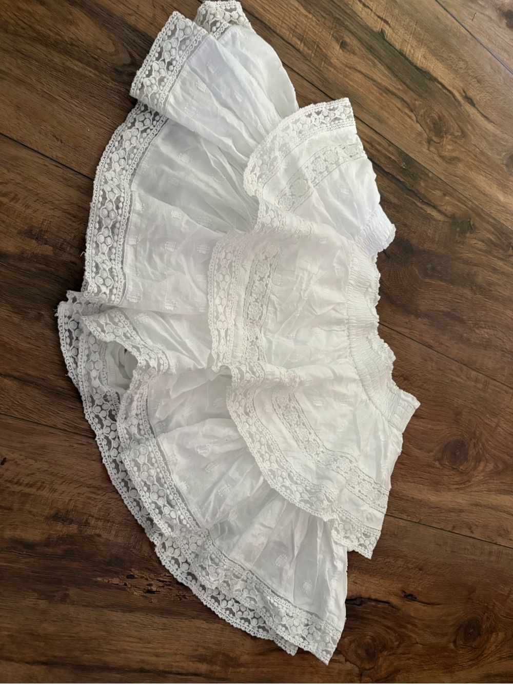 American Eagle White Smocked Waist Tiered Mini Skirt
